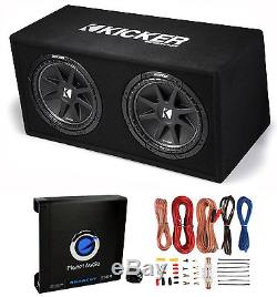 Kicker DC122 Dual 12 600W Loaded Car Subwoofers +Box + 1500W Mono Amp + Amp Kit