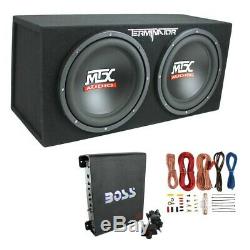 MTX TNE212D 12 1200W Dual Loaded Car Subwoofer Enclosure with Amplifier & Wiring