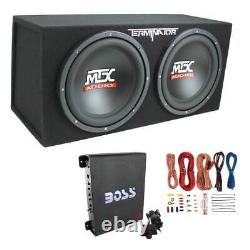 MTX TNE212D 12 1200W Dual Loaded Car Subwoofer and Boss 1100W Amplifier with Kit