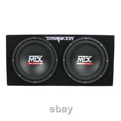 MTX TNE212D 12 1200W Dual Loaded Car Subwoofers + Box + Planet 1500W Amp + Kit