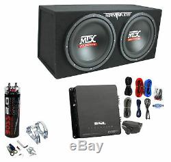 MTX TNE212D 12 1200W Dual Loaded Subwoofer Box + 1500W Amp + Wiring + Capacitor