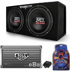 MTX TNE212DV 12 2000W Dual Loaded Car Subwoofers + Box + Boss 2000W Amp + Kit